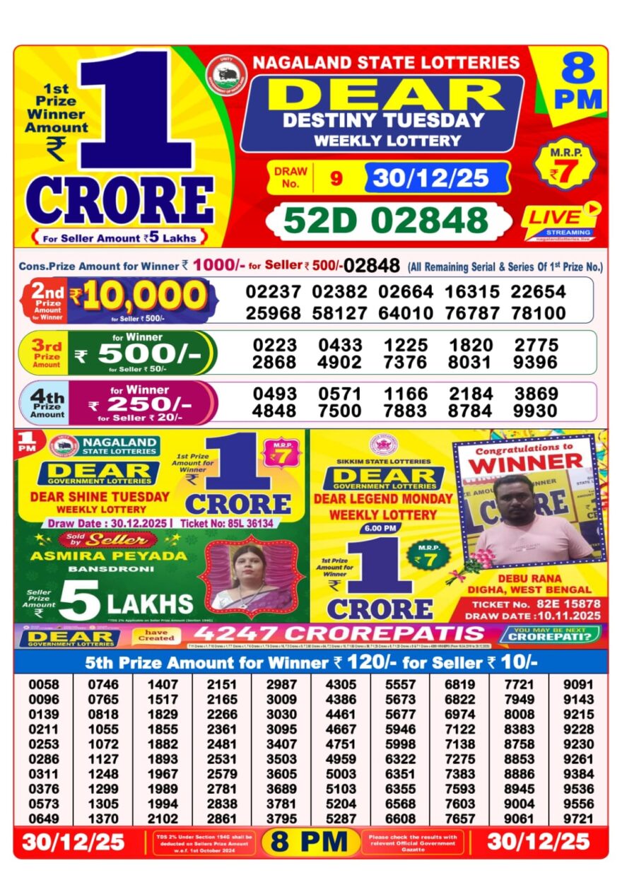 Lottery Result Today December 30, 2025