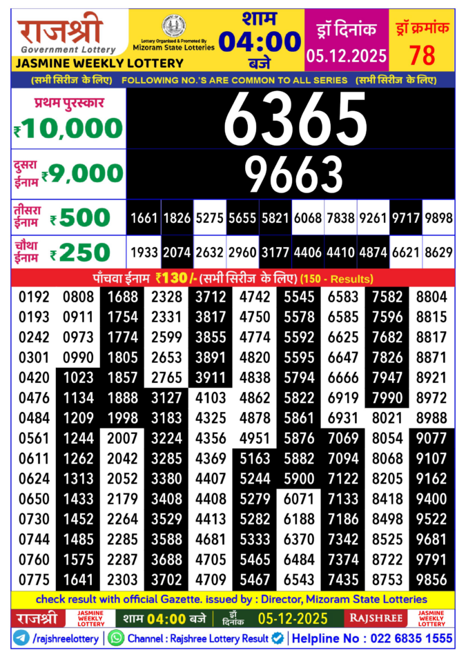 Lottery Result Today December 5, 2025