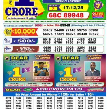 Lottery Result Today December 17, 2025