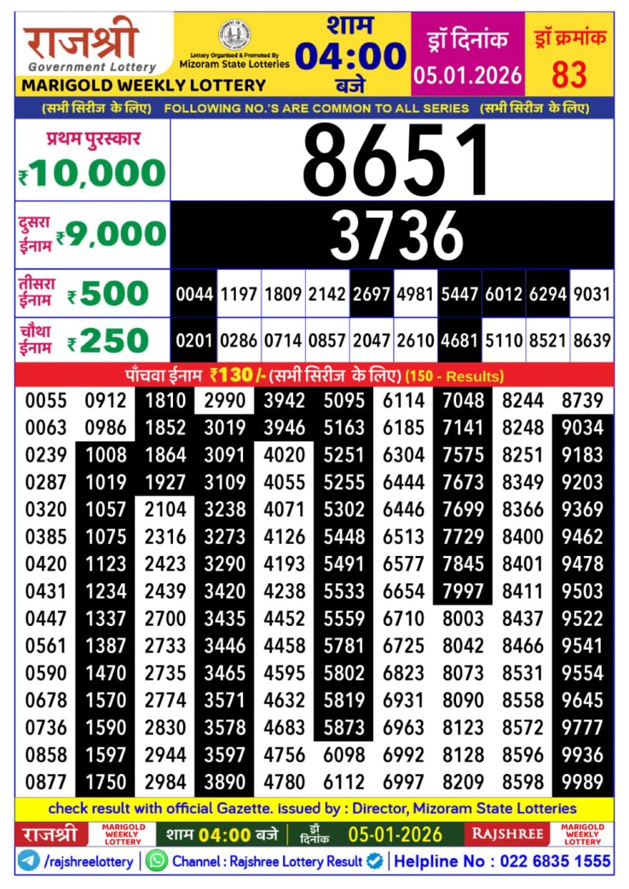 Lottery Result Today January 5, 2026