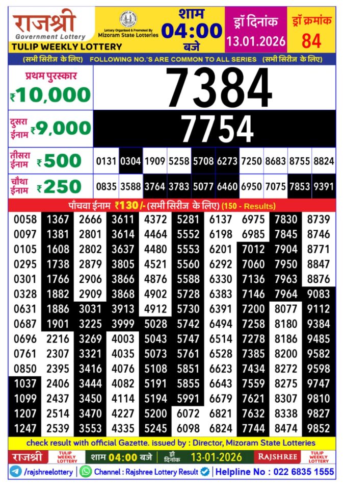 Lottery Result Today January 13, 2026
