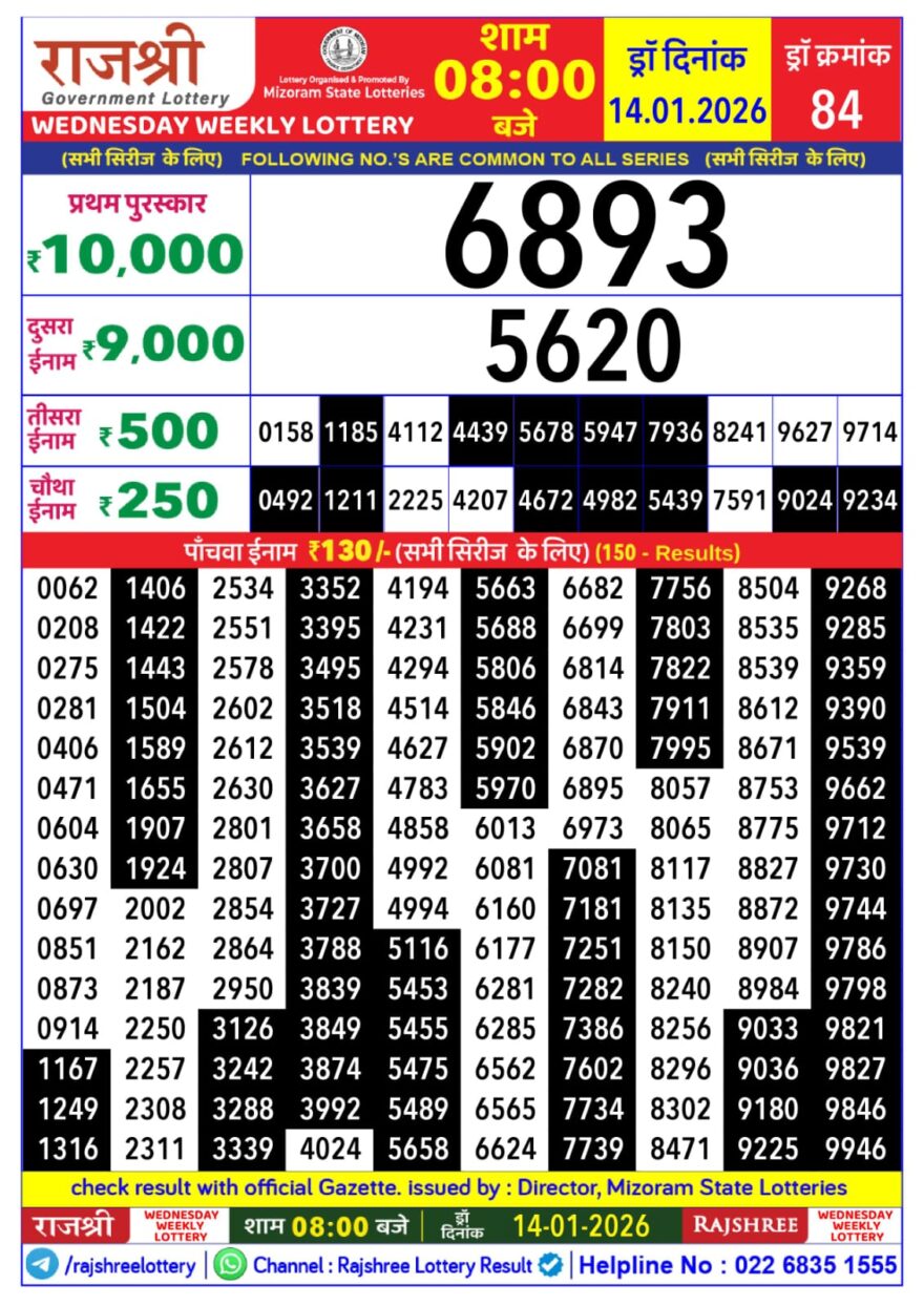 Lottery Result Today January 14, 2026