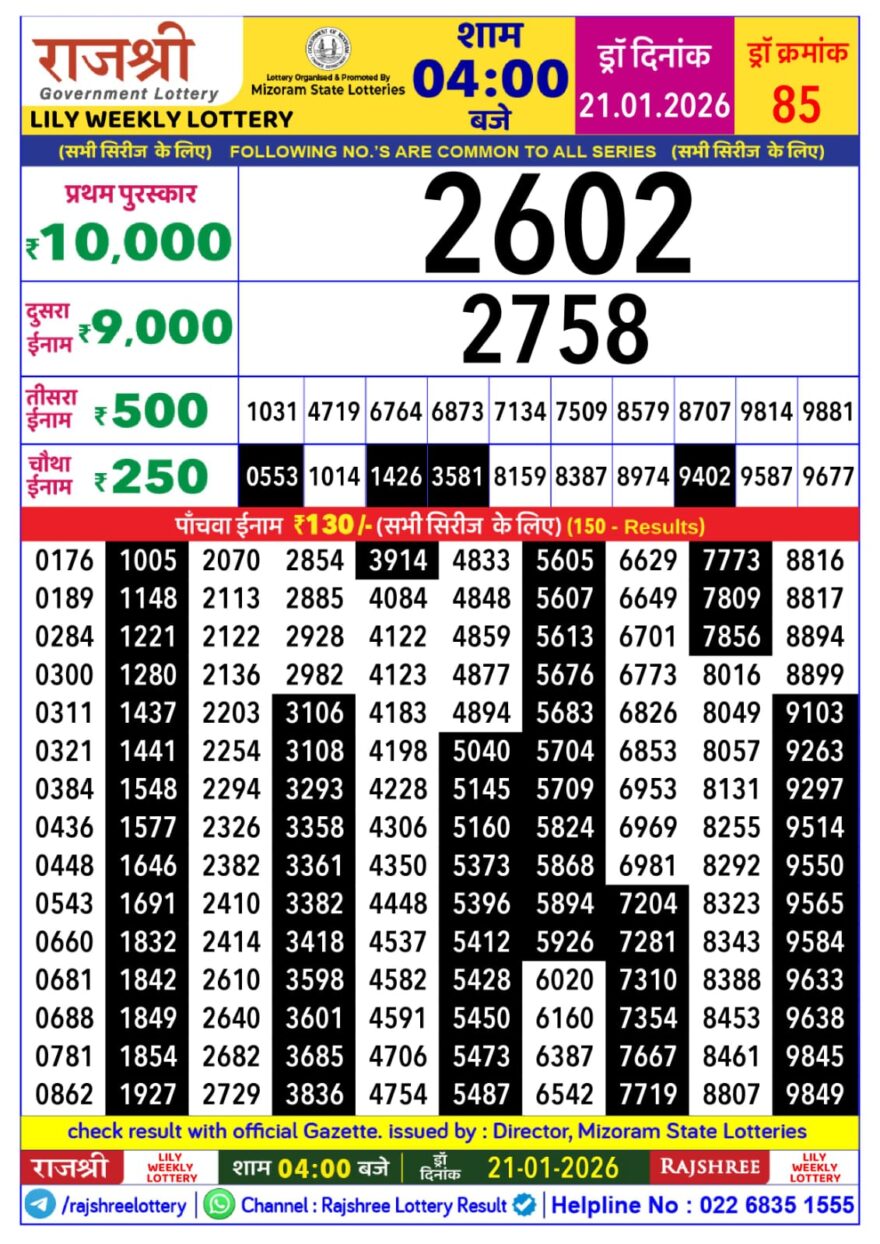 Lottery Result Today January 21, 2026