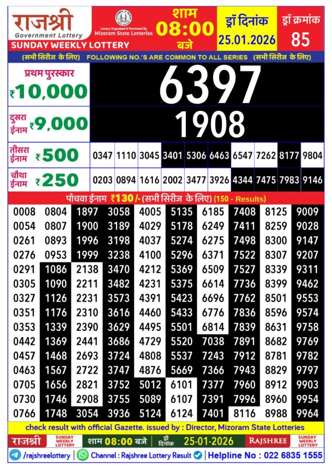 Lottery Result Today January 25, 2026
