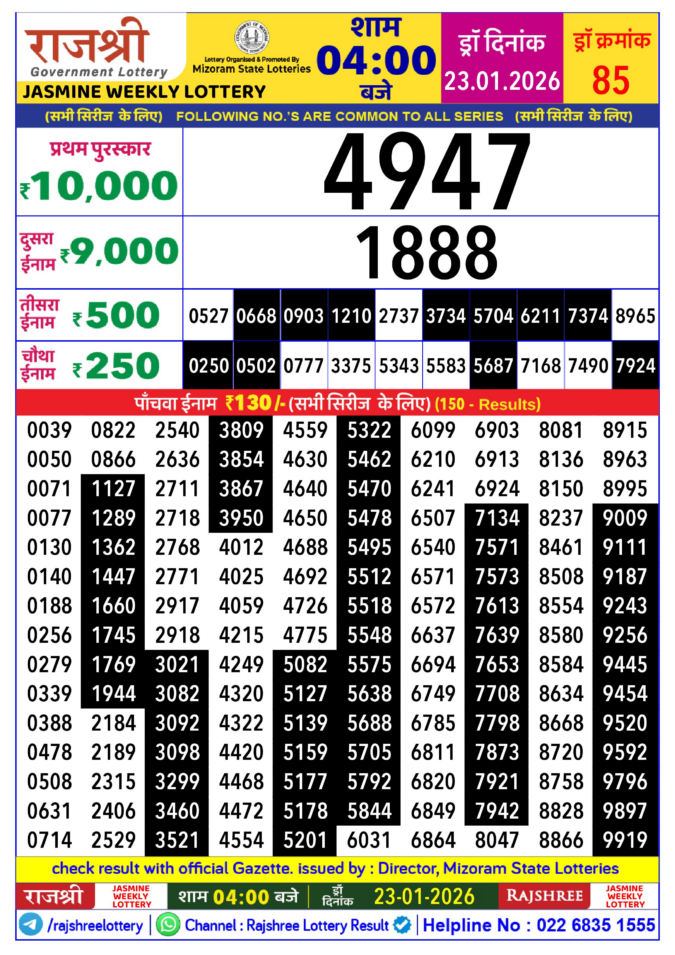 Lottery Result Today January 23, 2026