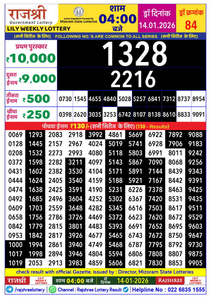 Lottery Result Today January 14, 2026