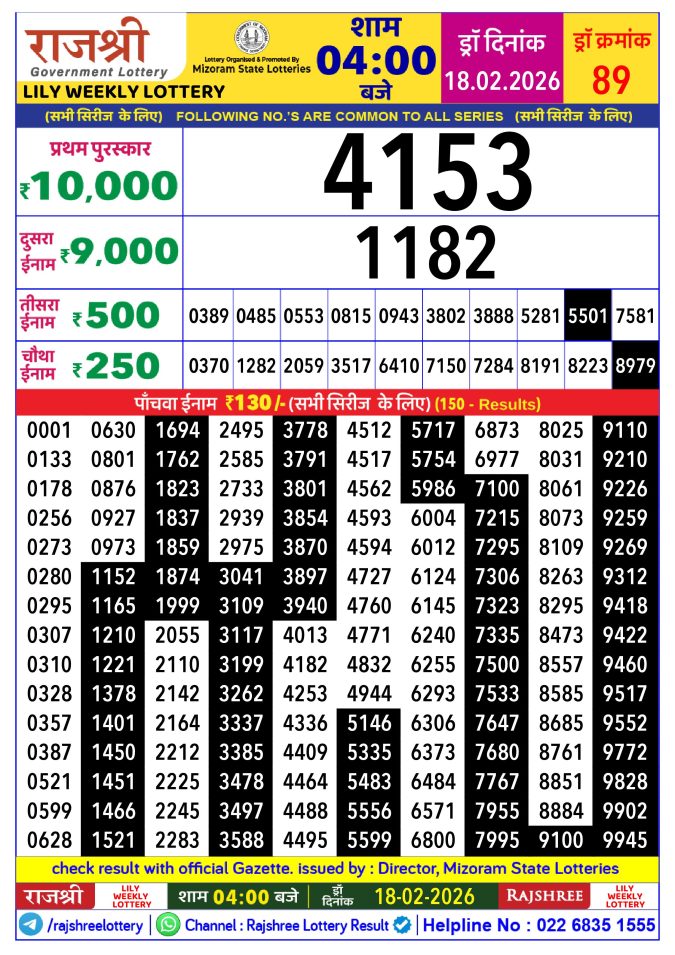Lottery Result Today February 18, 2026