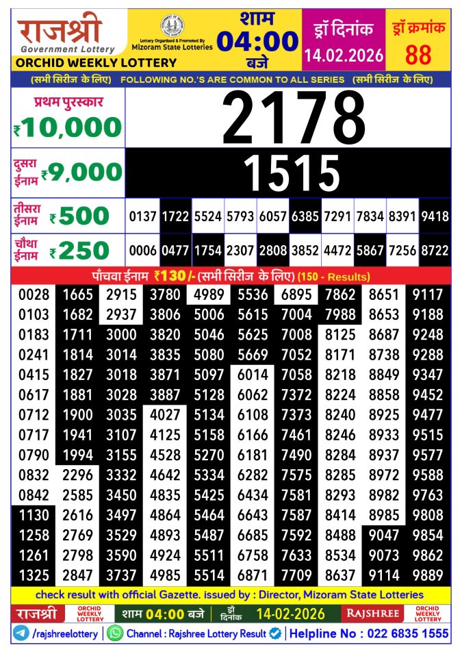 Lottery Result Today February 14, 2026