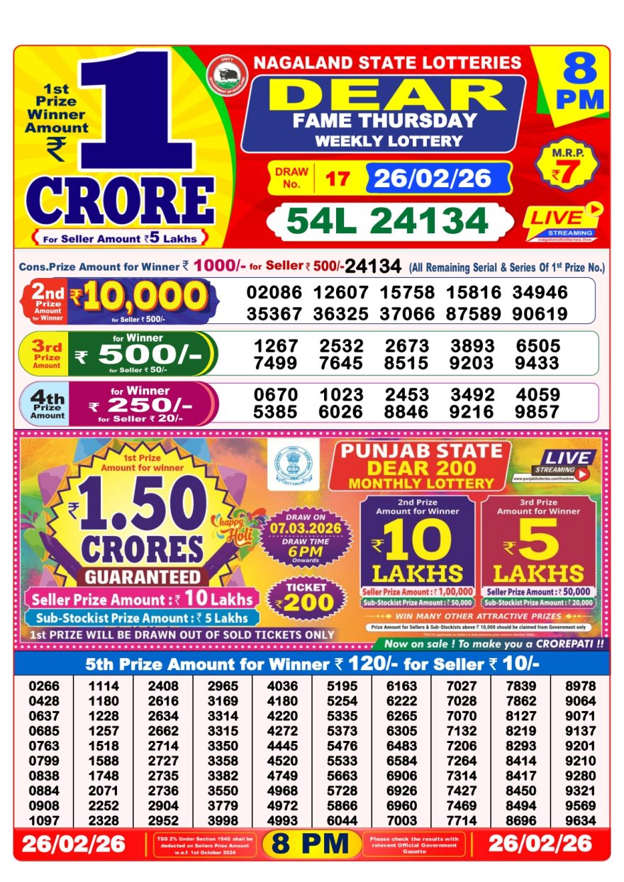 Lottery Result Today 26.02.26