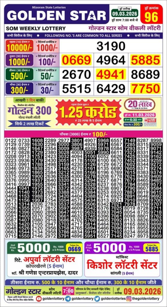 09.03.26 Golden Star Weekly 7 PM Result Today Lottery Result Today 09.03.26