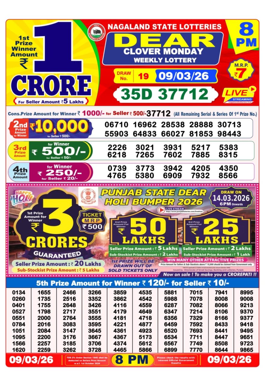 Lottery Result Today 09.03.26