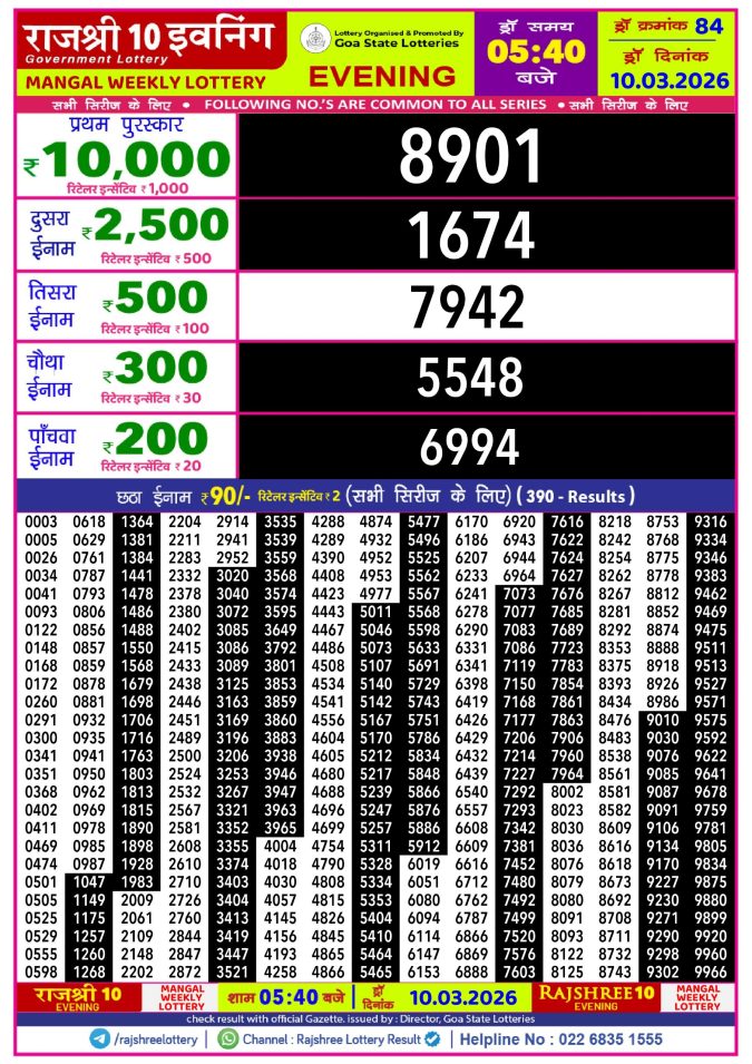 Lottery Result Today 10.03.26