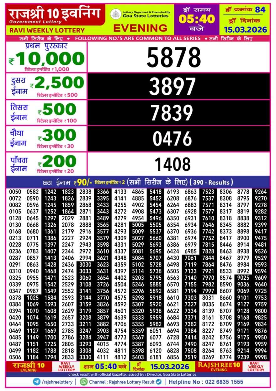 Lottery Result Today 15.03.26