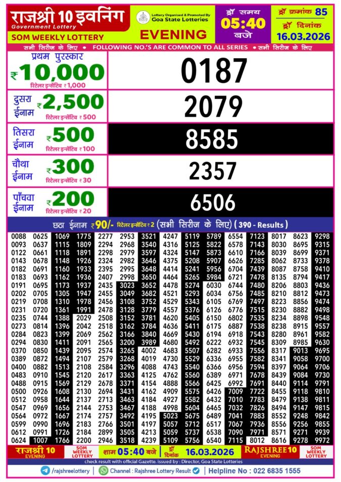 Lottery Result Today 16.03.26