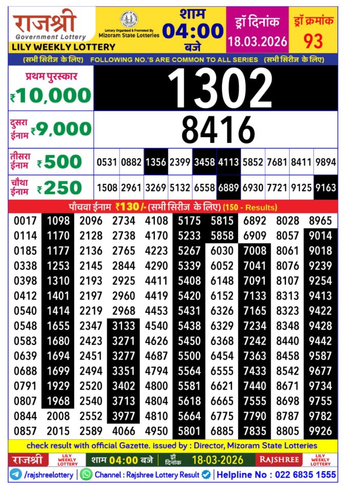 Lottery Result Today 18.03.26