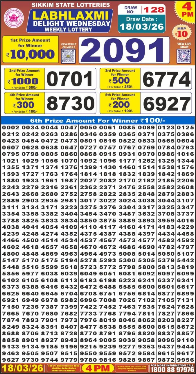 Lottery Result Today 18.03.26