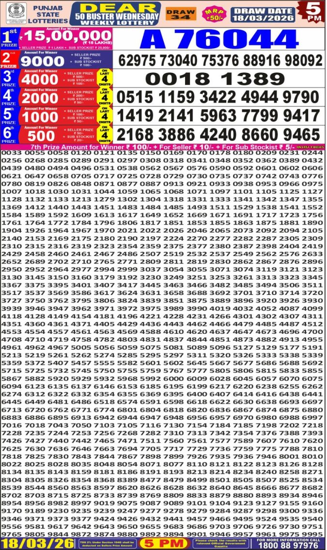 Lottery Result Today 18.03.26