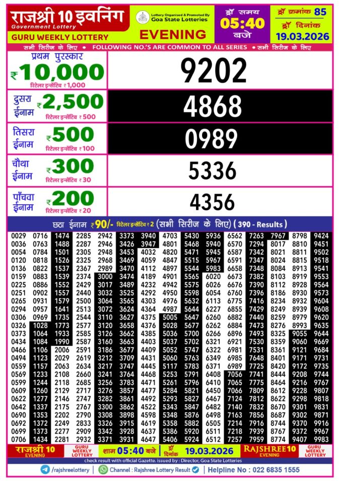 Lottery Result Today 19.03.26