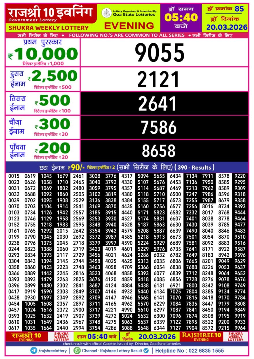 Lottery Result Today 20.03.26