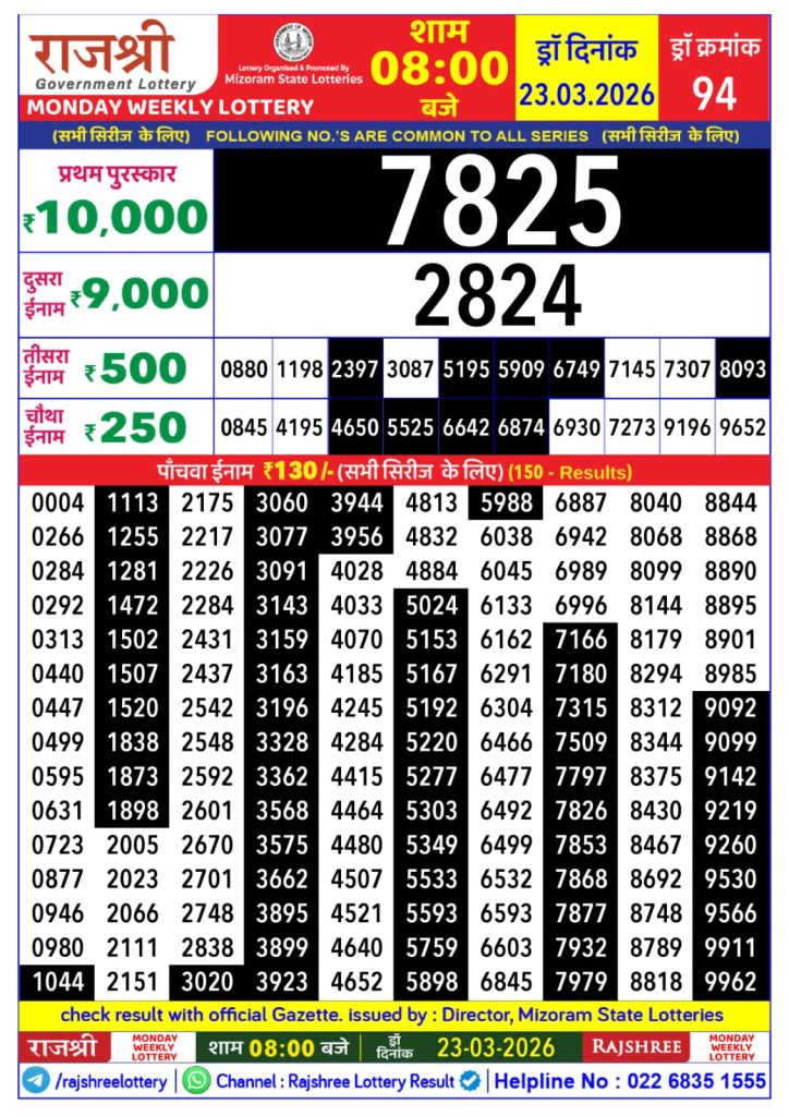 23.03.26 Rajshree Lottery 8 PM Result Today Lottery Result Today 23.03.26