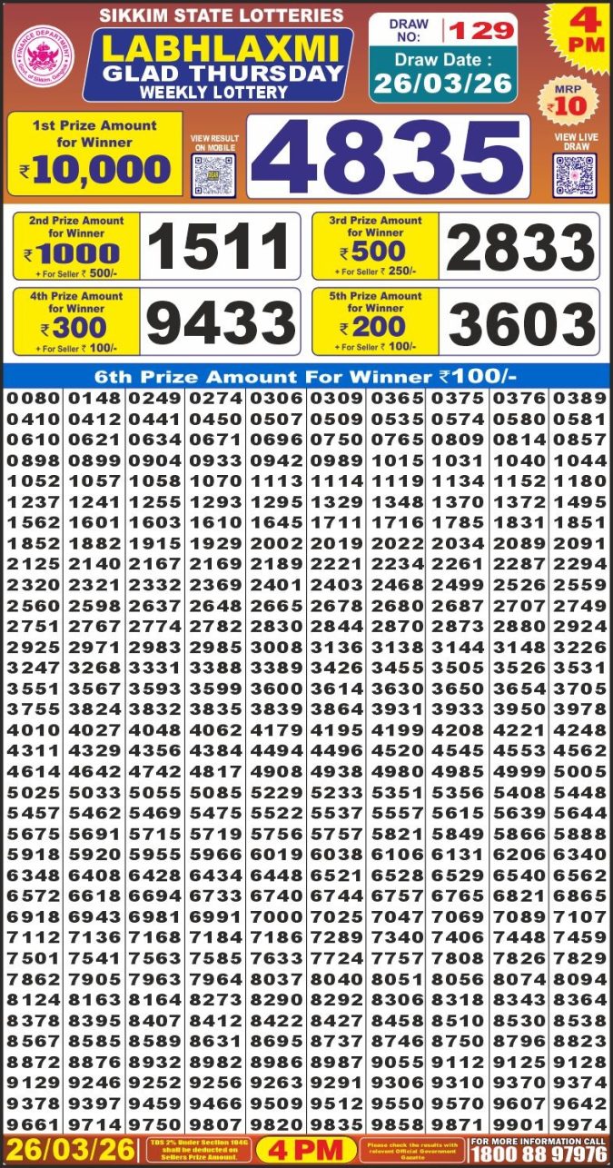 Lottery Result Today 26.03.26