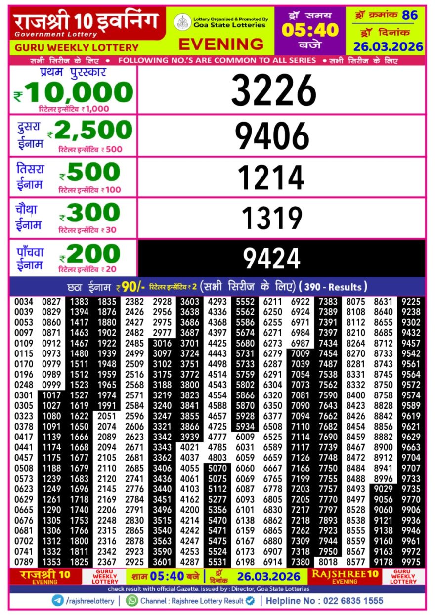 Lottery Result Today 26.03.26