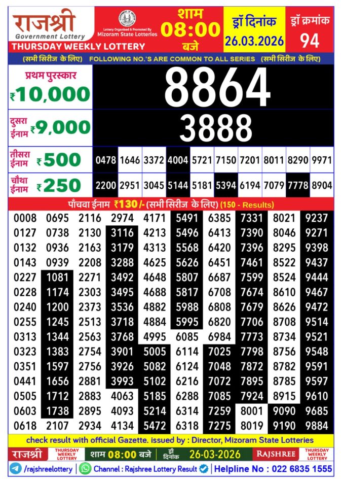 Lottery Result Today 26.03.26