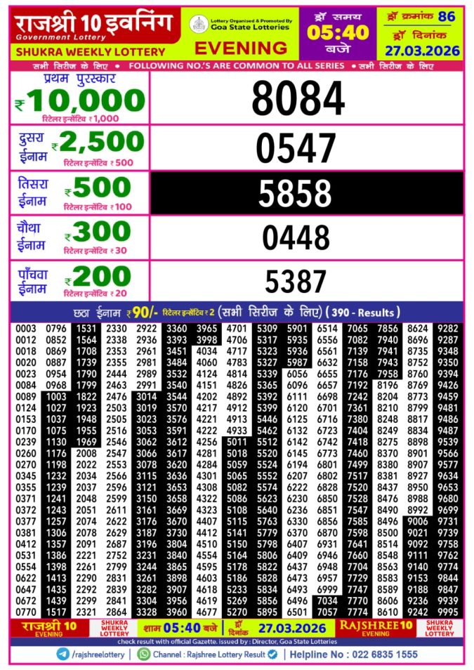 Lottery Result Today 27.03.26