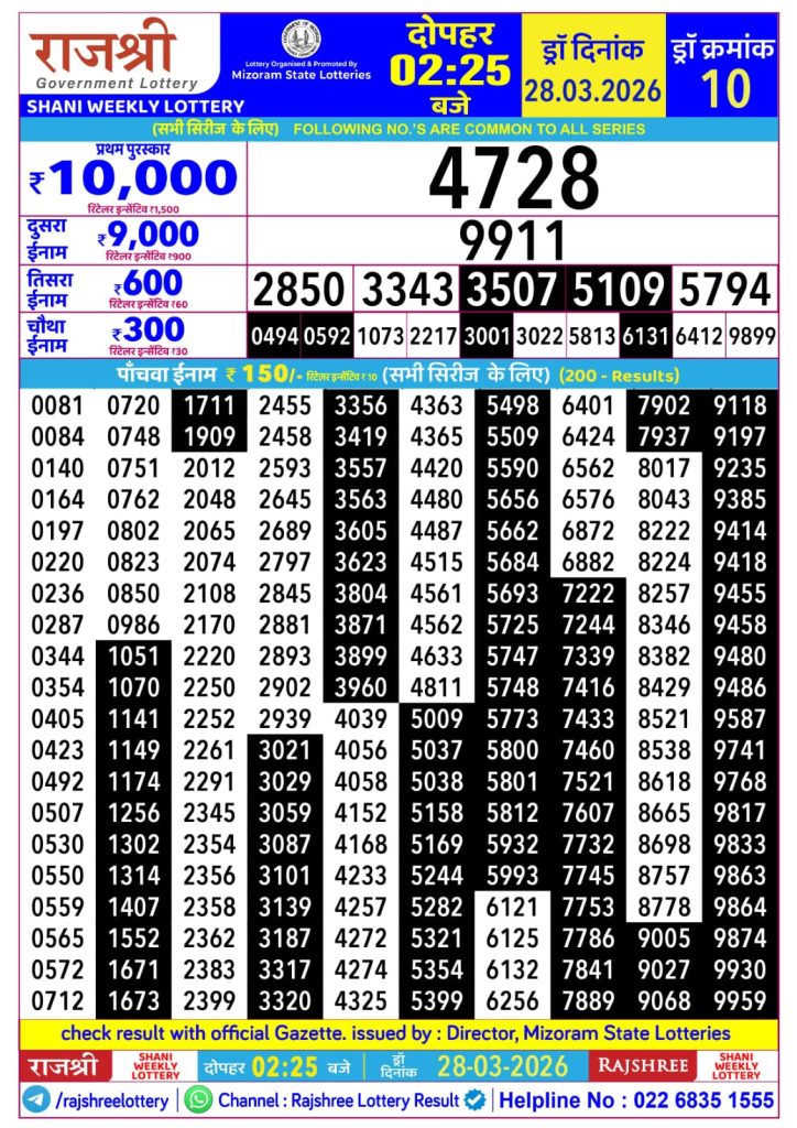 Lottery Result Today 28.03.26