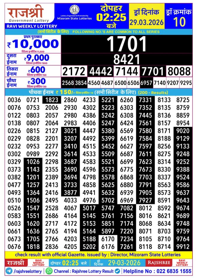 Lottery Result Today 29.03.26