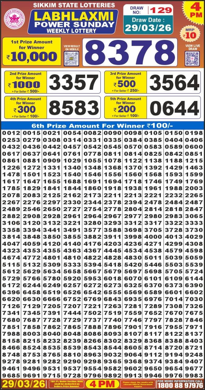 Lottery Result Today 29.03.26