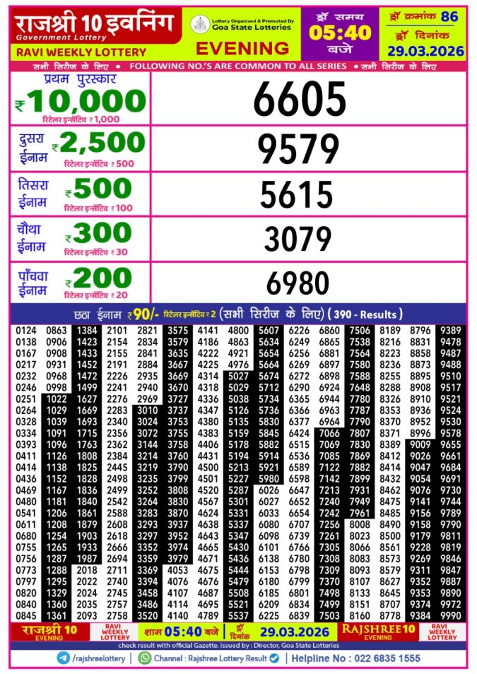Lottery Result Today 29.03.26