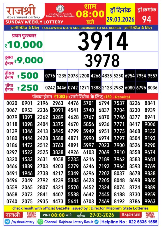 Lottery Result Today 29.03.26