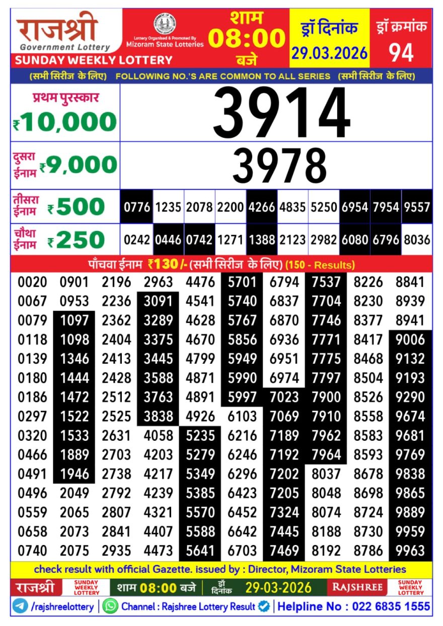 Lottery Result Today 29.03.26