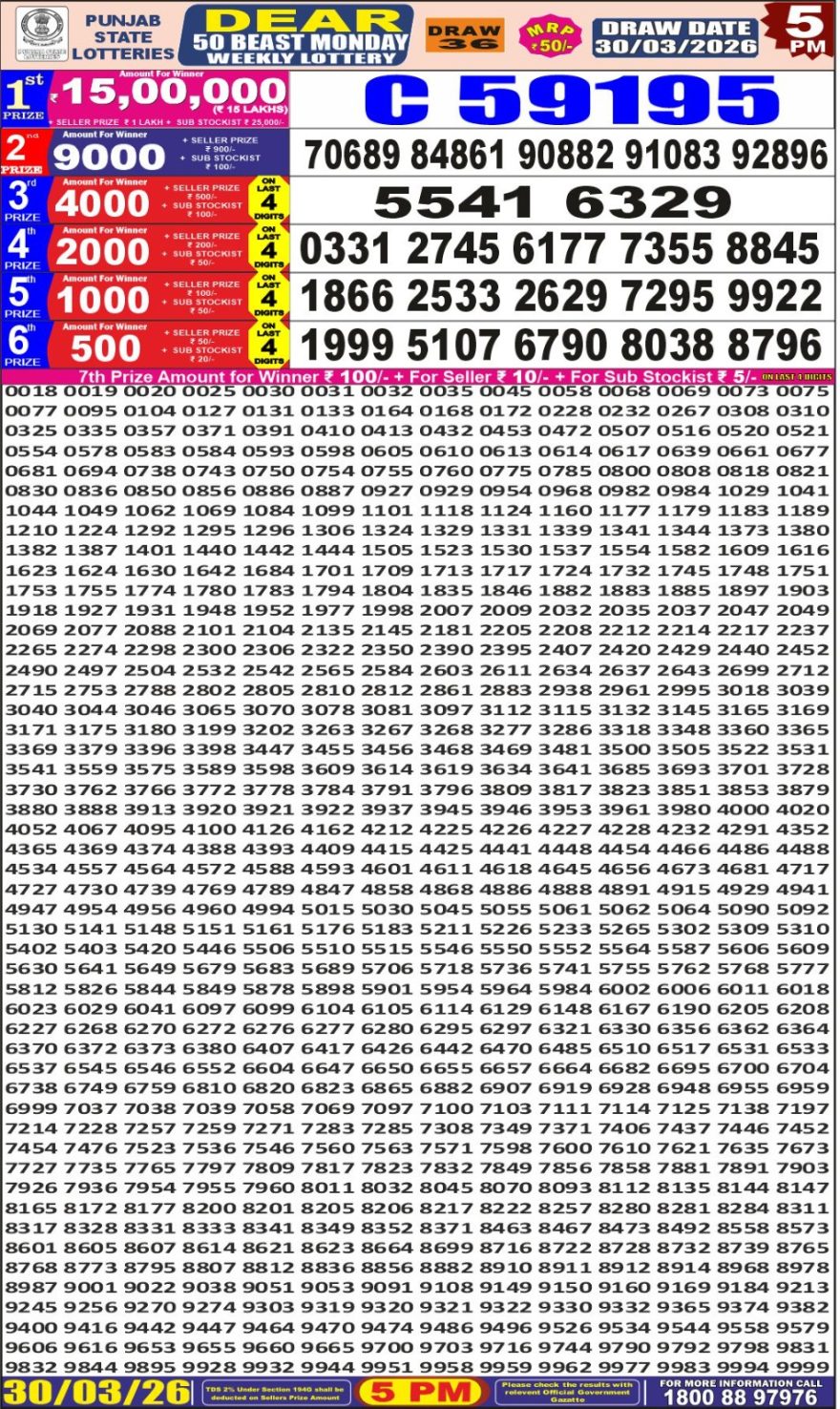Lottery Result Today 30.03.26