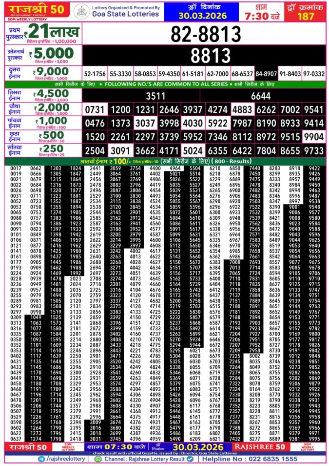 Lottery Result Today 30.03.26