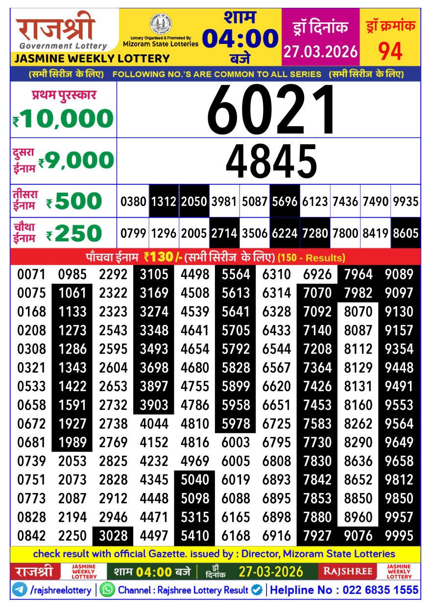 Lottery Result Today 27.03.26