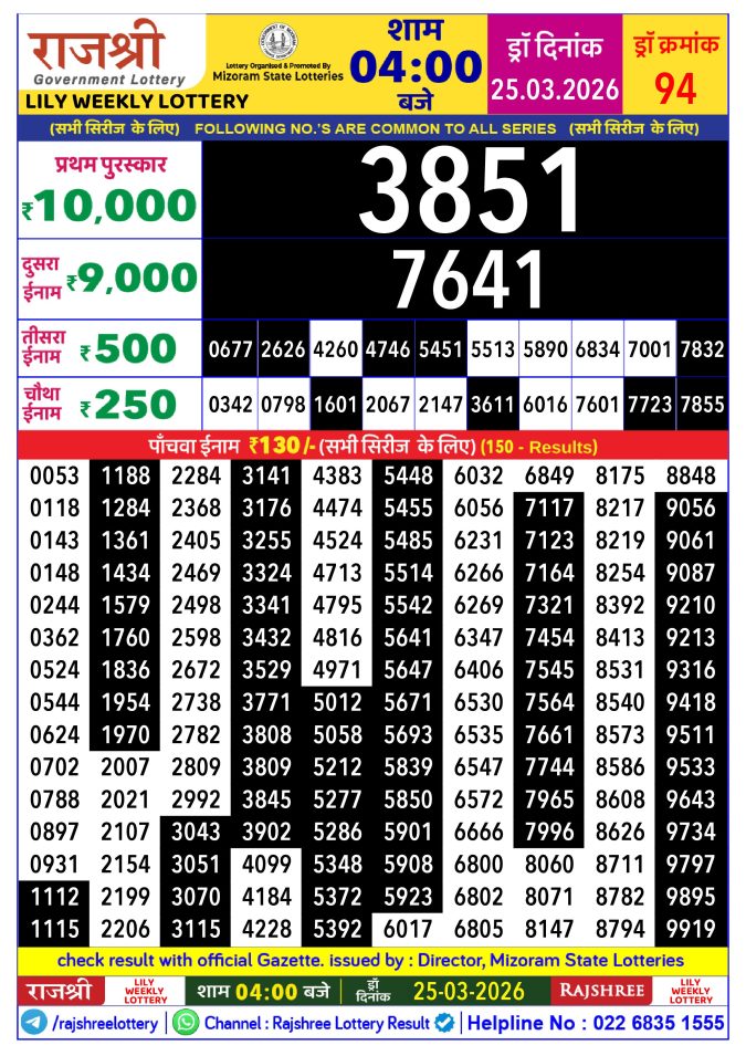 Lottery Result Today 25.03.26