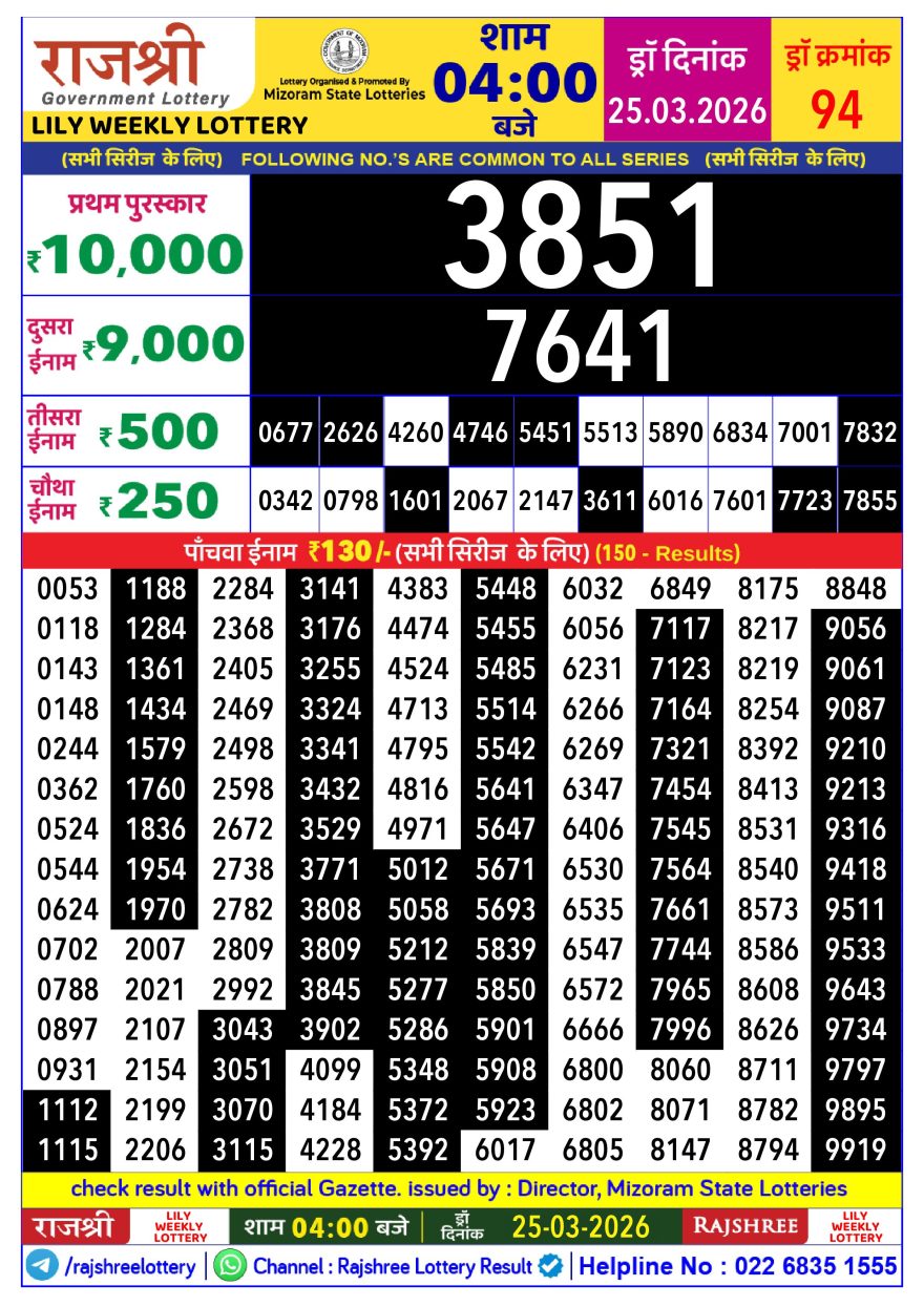 Lottery Result Today 25.03.26