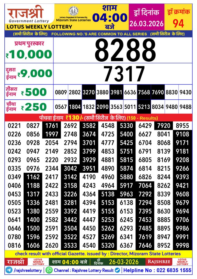 Lottery Result Today 26.03.26