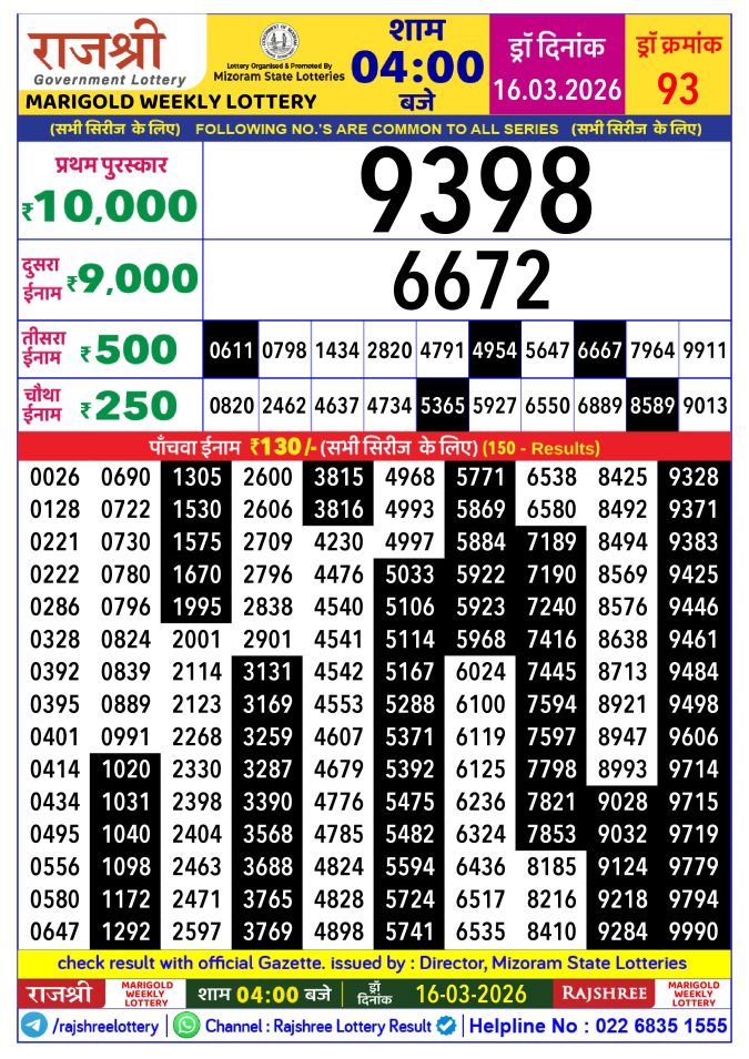 Lottery Result Today 16.03.26
