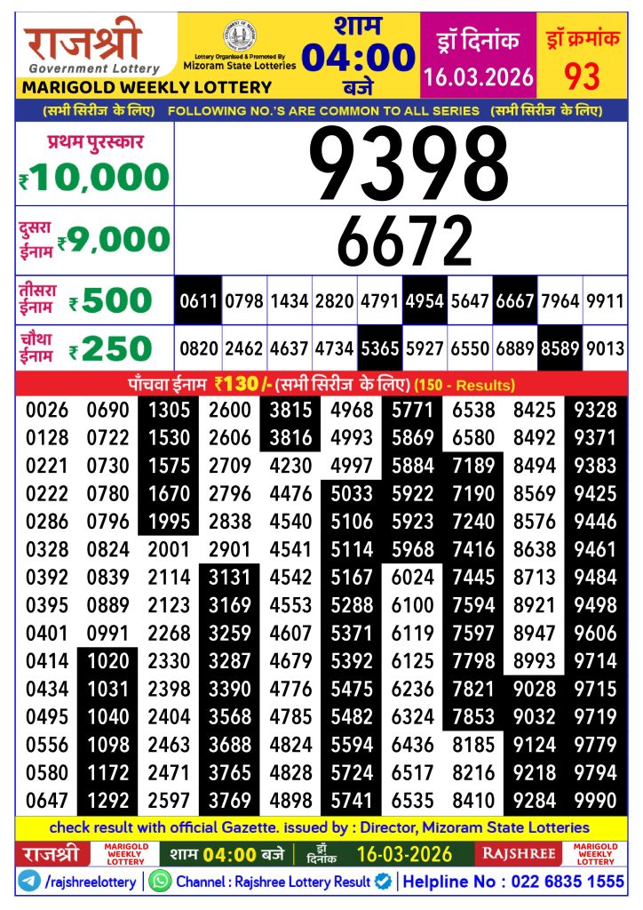 Lottery Result Today 16.03.26