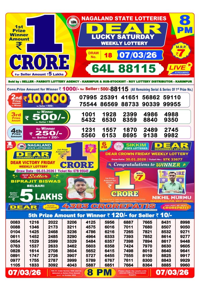 Lottery Result Today March 7, 2026