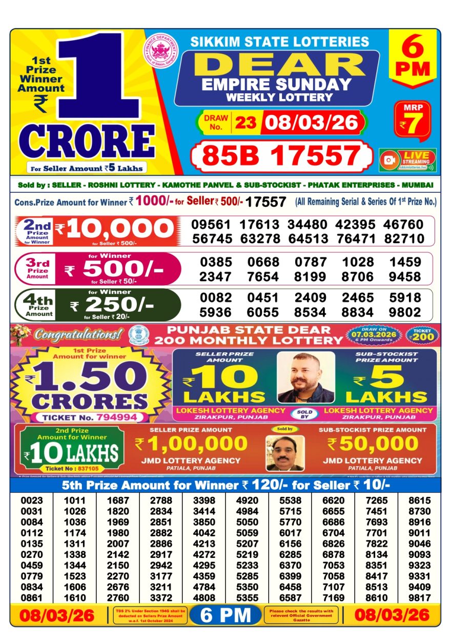 Lottery Result Today 08.03.26