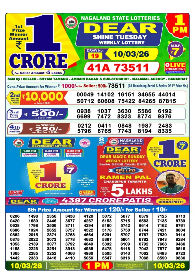 Lottery Result Today 10.03.26
