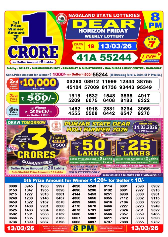 Lottery Result Today 13.03.26