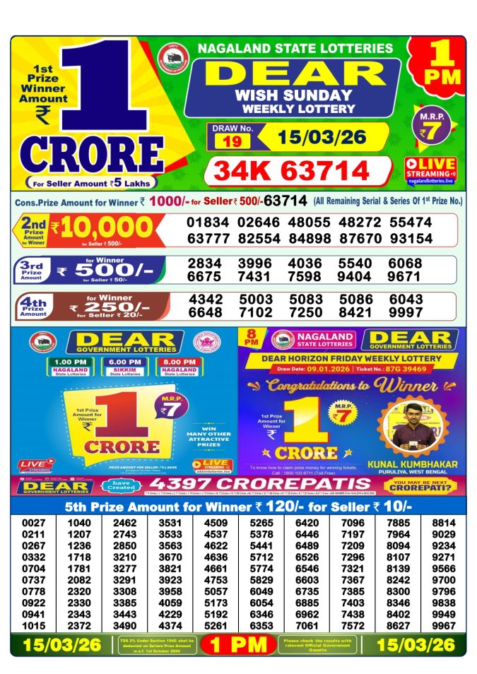 Lottery Result Today 15.03.26