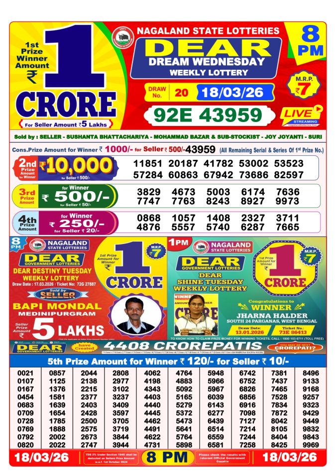 Lottery Result Today 18.03.26