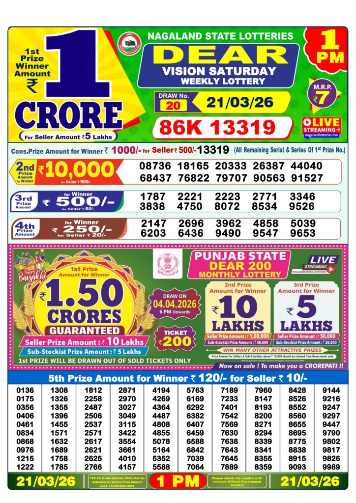 Lottery Result Today 21.03.26