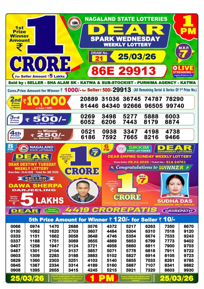 Lottery Result Today 25.03.26